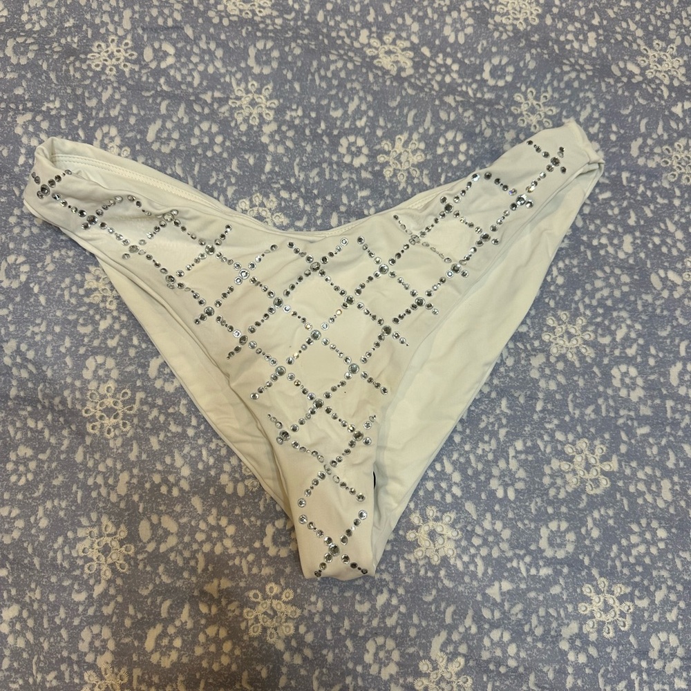 Beach Riot White Bikini Bottom with Silver Details